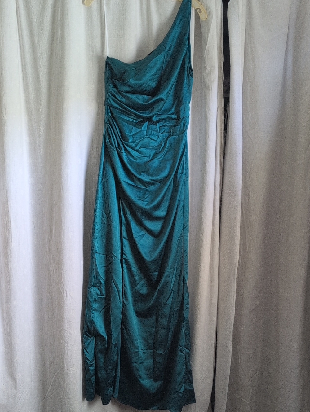 Lulu's Teal One-Shoulder Evening Dress - Elegant Ruched Gown